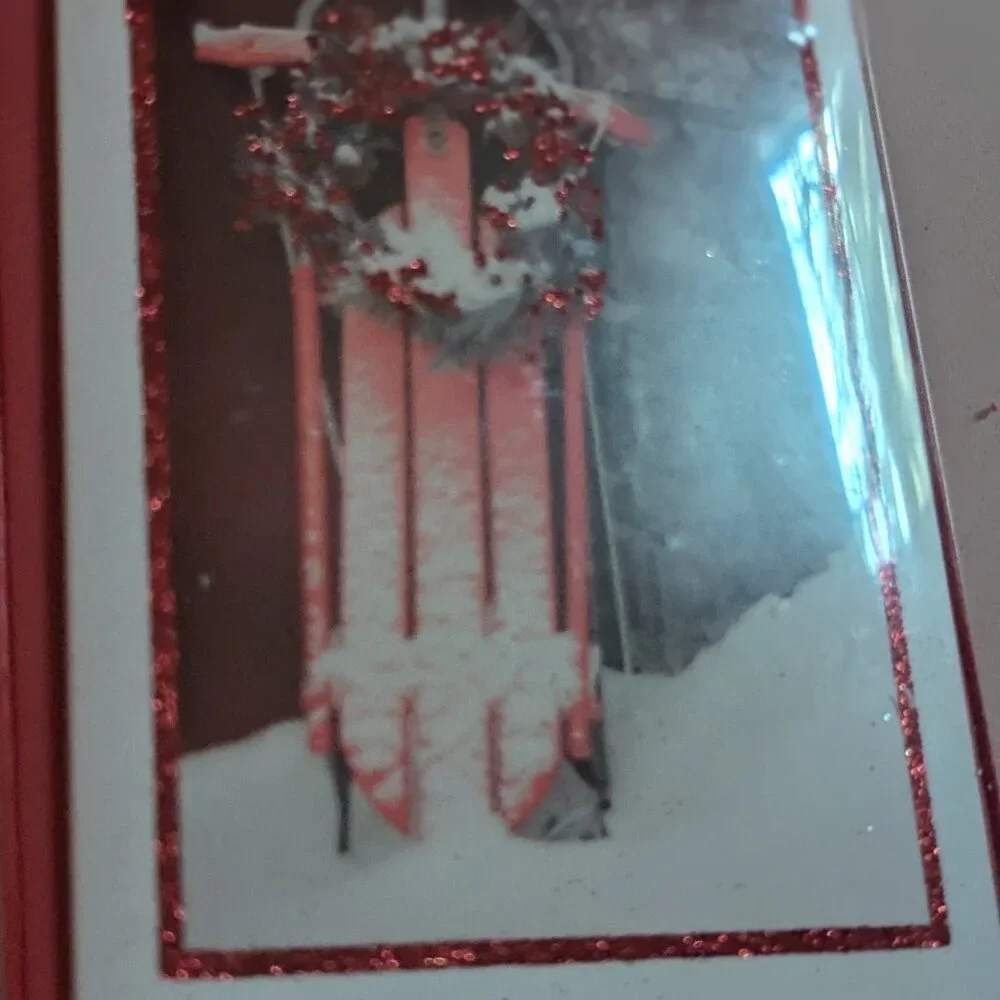 NWT 16 Red Glitter Wreath Sled American Greetings Christmas Cards Sealed Holiday